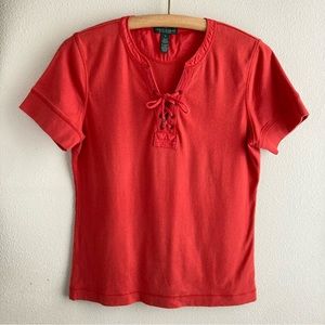 Ralph Lauren Jeans Company Shirt Red with Drawstring Detail Womens Medium LRL